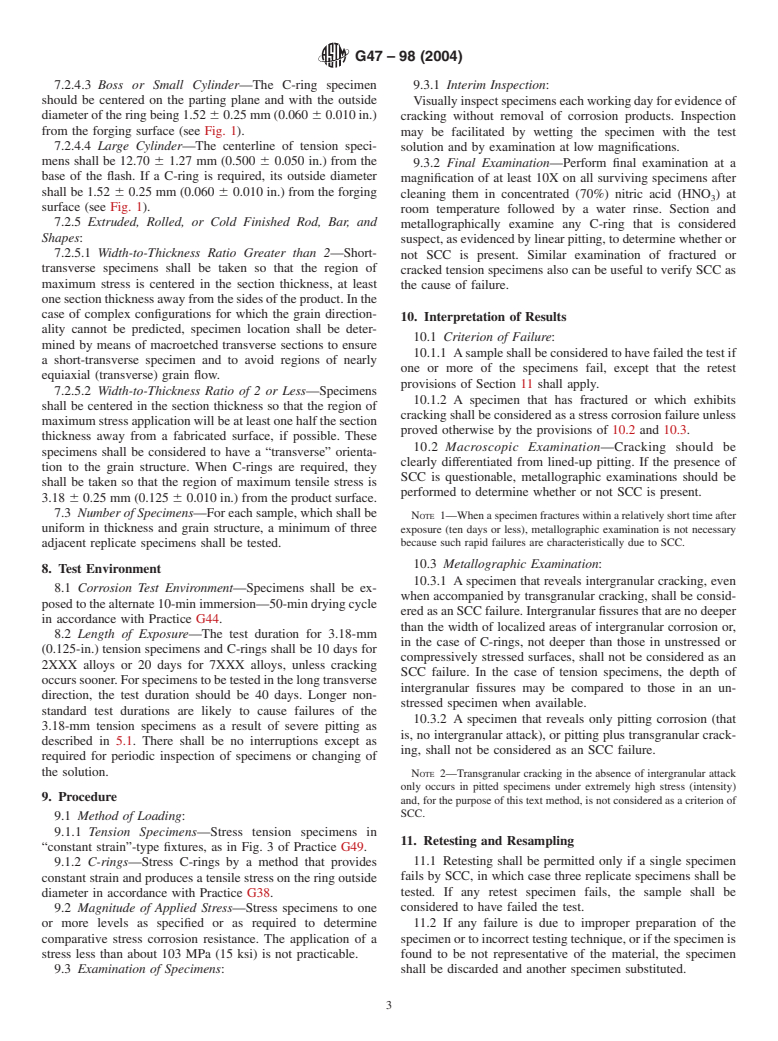 ASTM G47-98(2004) - Standard Test Method for Determining Susceptibility to Stress-Corrosion Cracking of 2XXX and 7XXX Aluminum Alloy Products