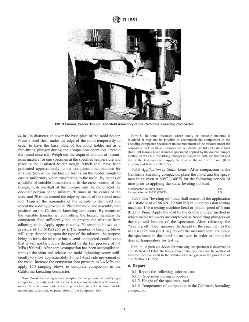 ASTM D1561-92(2000) - Standard Practice for Preparation of Bituminous Mixture Test Specimens by Means of California Kneading Compactor