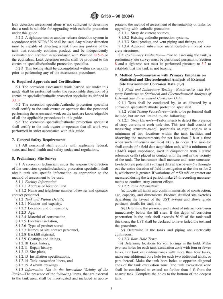 ASTM G158-98(2004) - Standard Guide for Three Methods of Assessing Buried Steel Tanks