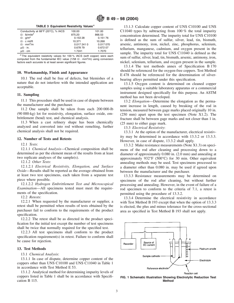 ASTM B49-98(2004) - Standard Specification for Copper Rod Drawing Stock for Electrical Purposes