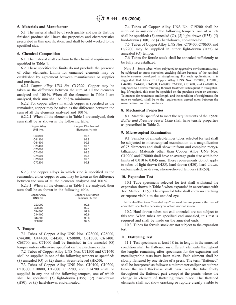 ASTM B111-98(2004) - Standard Specification for Copper and Copper-Alloy Seamless Condenser Tubes and Ferrule Stock