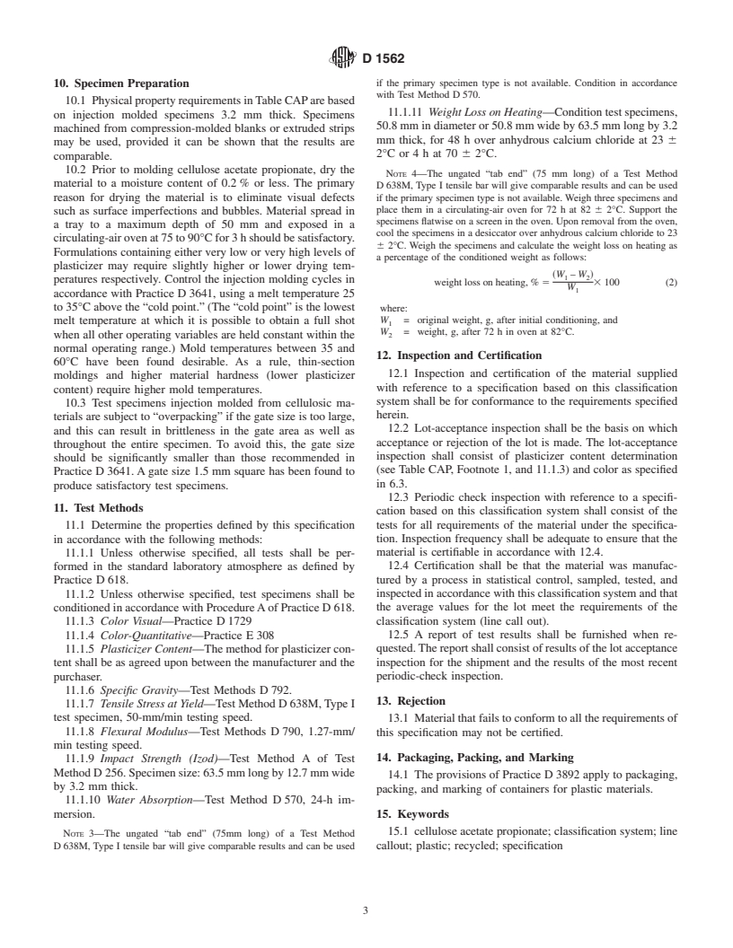 ASTM D1562-98 - Standard Classification System for Cellulose Acetate Propionate Molding and Extrusion Compounds