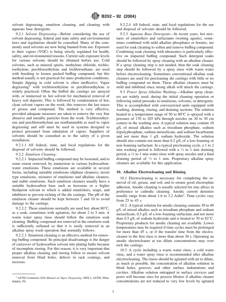 ASTM B252-92(2004) - Standard Guide for Preparation of Zinc Alloy Die Castings for Electroplating and Conversion Coatings