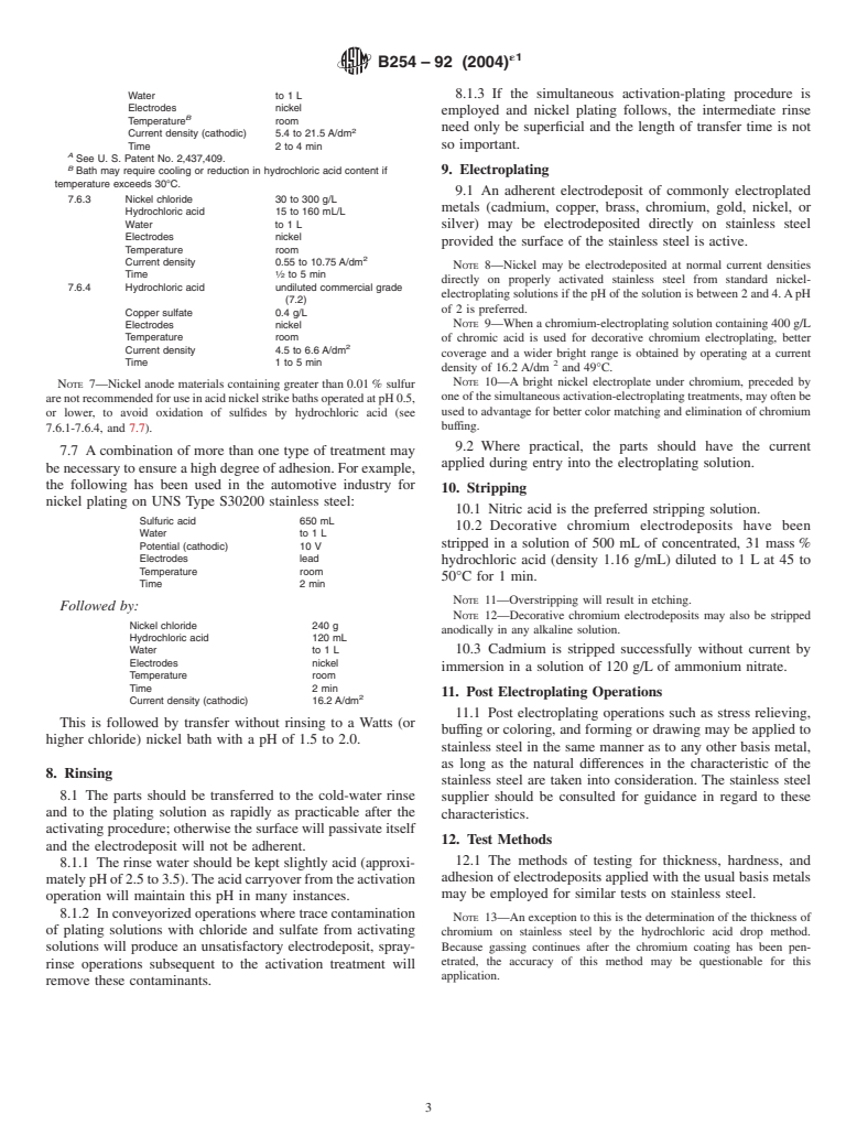 ASTM B254-92(2004)e1 - Standard Practice for Preparation of and Electroplating on Stainless Steel