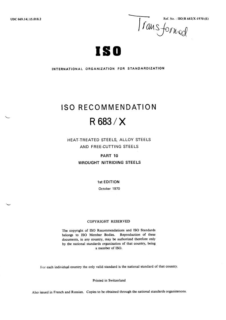 ISO/R 683-10:1970 - Title missing - Legacy paper document
Released:1/1/1970