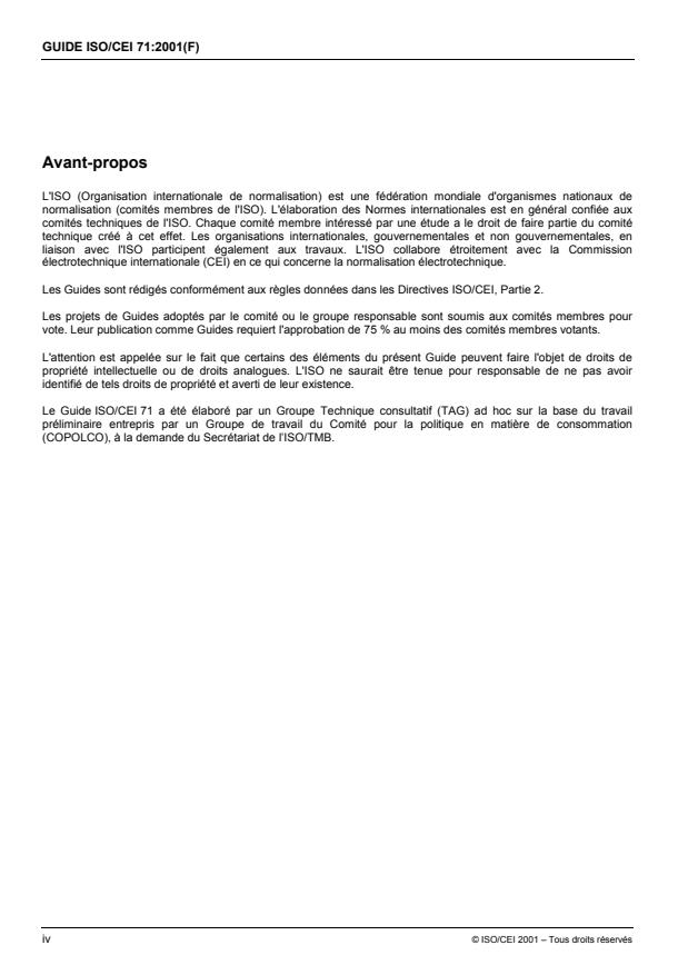 ISO/IEC Guide 71:2001 ISO/IEC Guide 71:2001 - Principes directeurs pour les normalisateurs afin de répondre aux besoins des personnes âgées et de celles ayant des incapacités - Page 4 preview