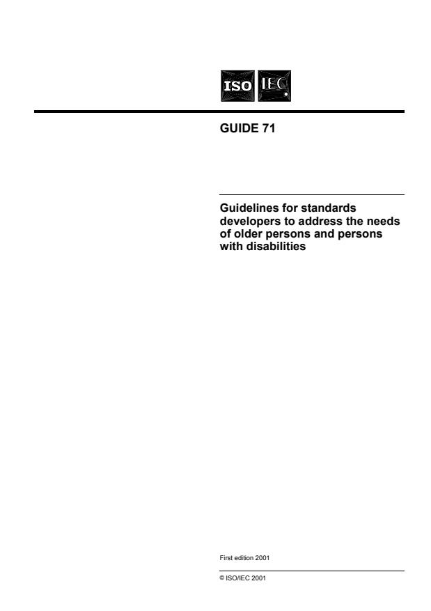 ISO/IEC Guide 71:2001 - Guidelines for standards developers to address the needs of older persons and persons with disabilities