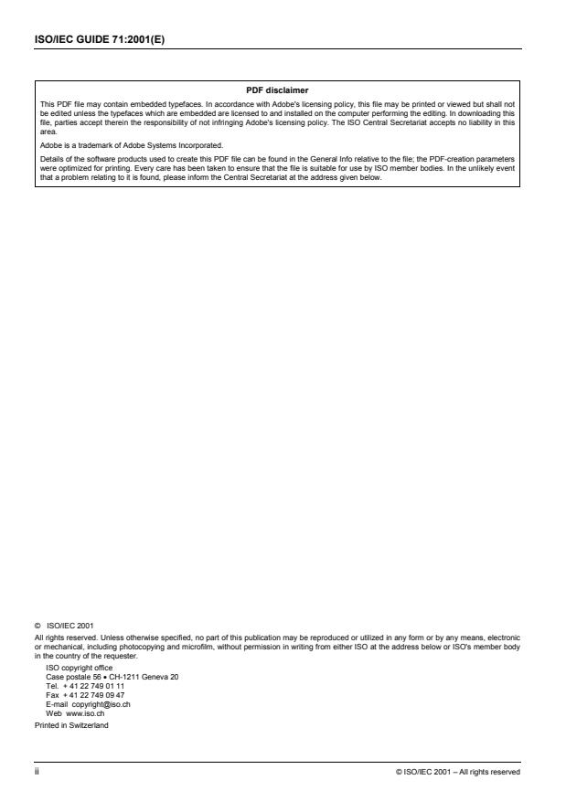 ISO/IEC Guide 71:2001 ISO/IEC Guide 71:2001 - Guidelines for standards developers to address the needs of older persons and persons with disabilities - Page 2 preview