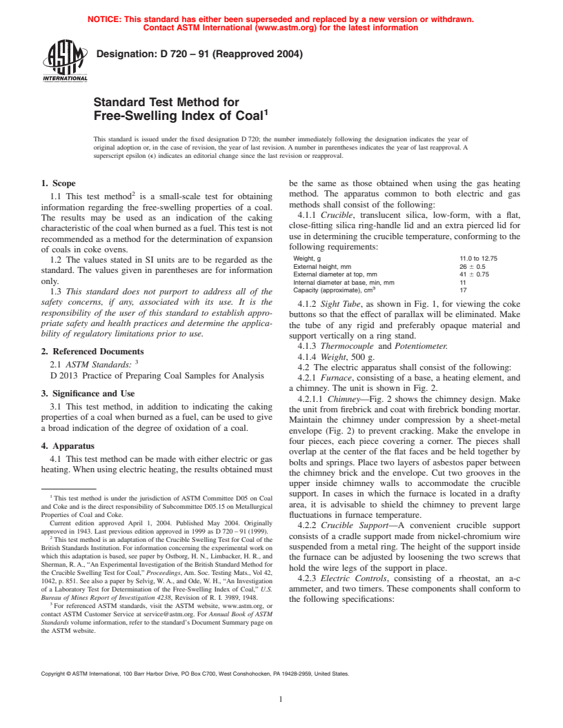 ASTM D720-91(2004) - Standard Test Method for Free-Swelling Index of Coal