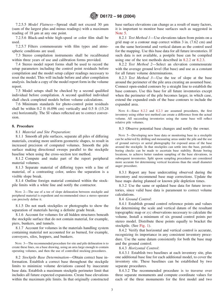 ASTM D6172-98(2004) - Standard Test Method for Determining the Volume of Bulk Materials Using Contours or Cross Sections Created by Direct Operator Compilation Using Photogrammetric Procedures