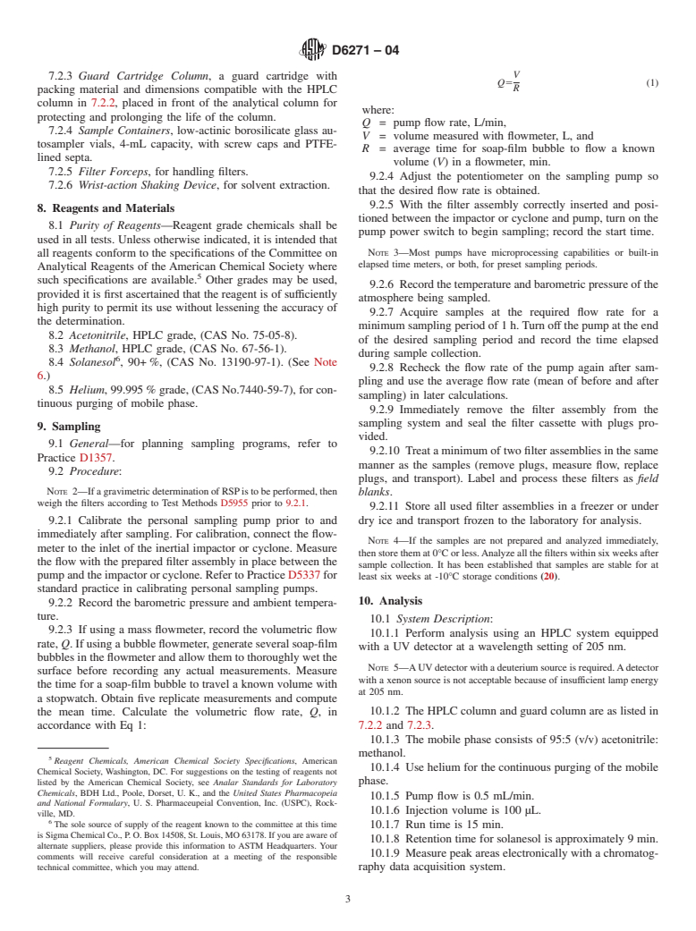 ASTM D6271-04 - Standard Test Method for Estimating Contribution of Environmental Tobacco Smoke to Respirable Suspended Particles Based on Solanesol