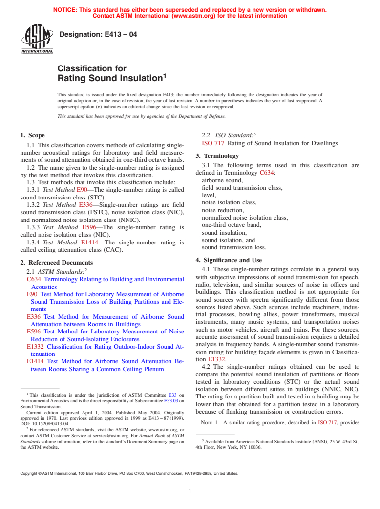 ASTM E413-04 - Classification for Rating Sound Insulation