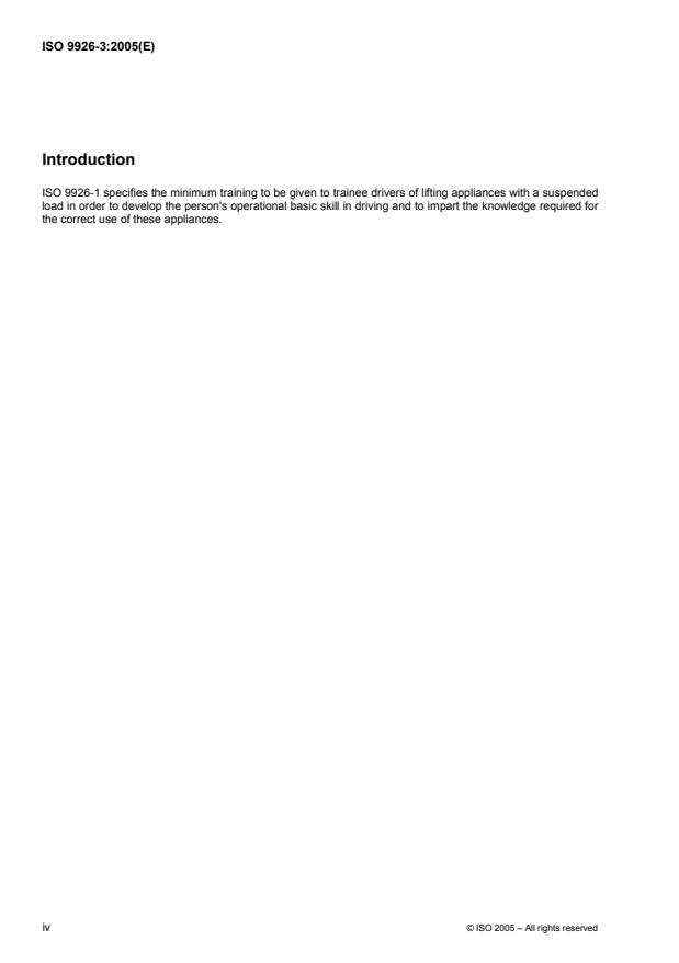 ISO 9926-3:2005 ISO 9926-3:2005 - Cranes -- Training of drivers - Page 4 preview
