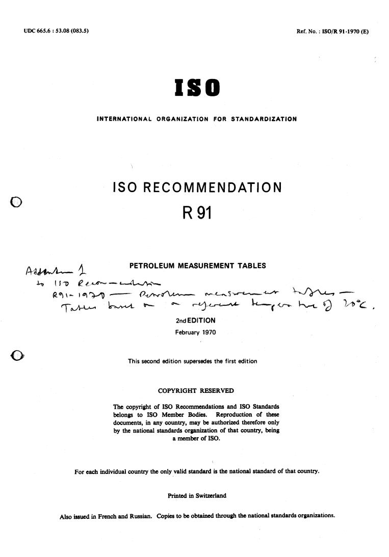 ISO/R 91:1970 - Title missing - Legacy paper document
Released:1/1/1970