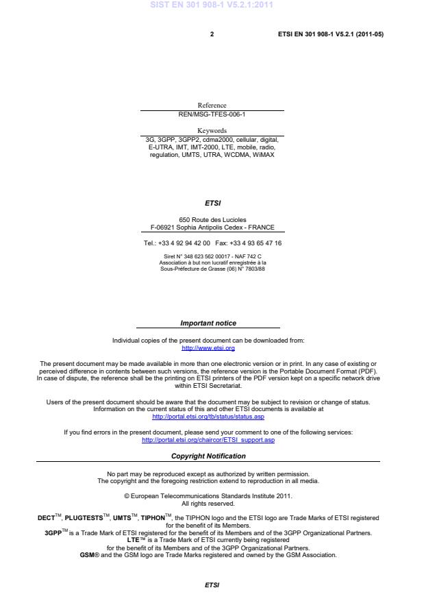 SIST EN 301 908-1 V5.2.1:2011 SIST EN 301 908-1 V5.2.1:2011 - Page 4 preview