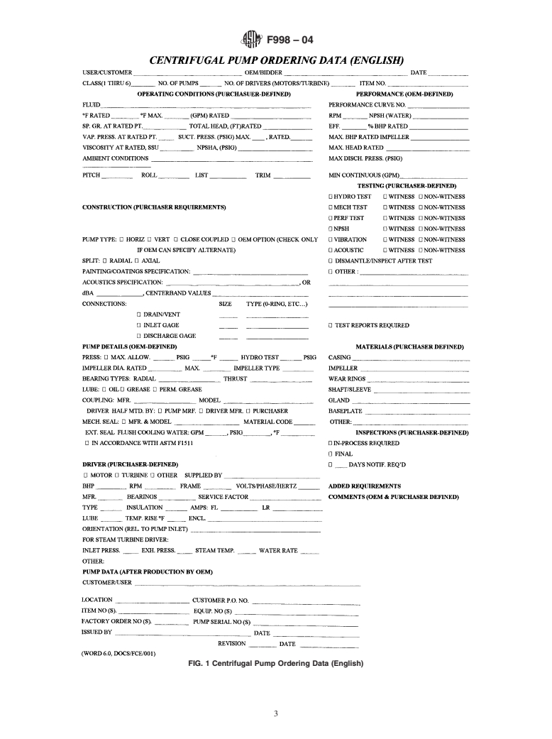 ASTM F998-04 - Standard Specification for Centrifugal Pump, Shipboard Use