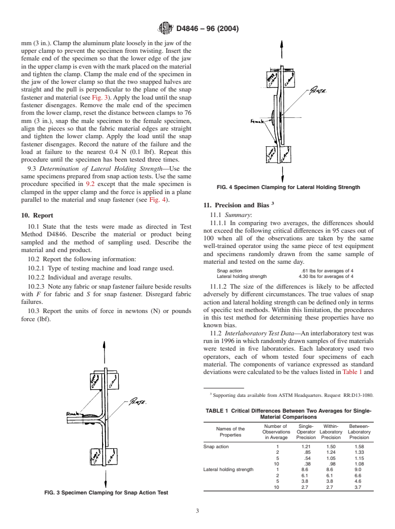 ASTM D4846-96(2004) - Standard Test Method for Resistance to Unsnapping of Snap Fasteners