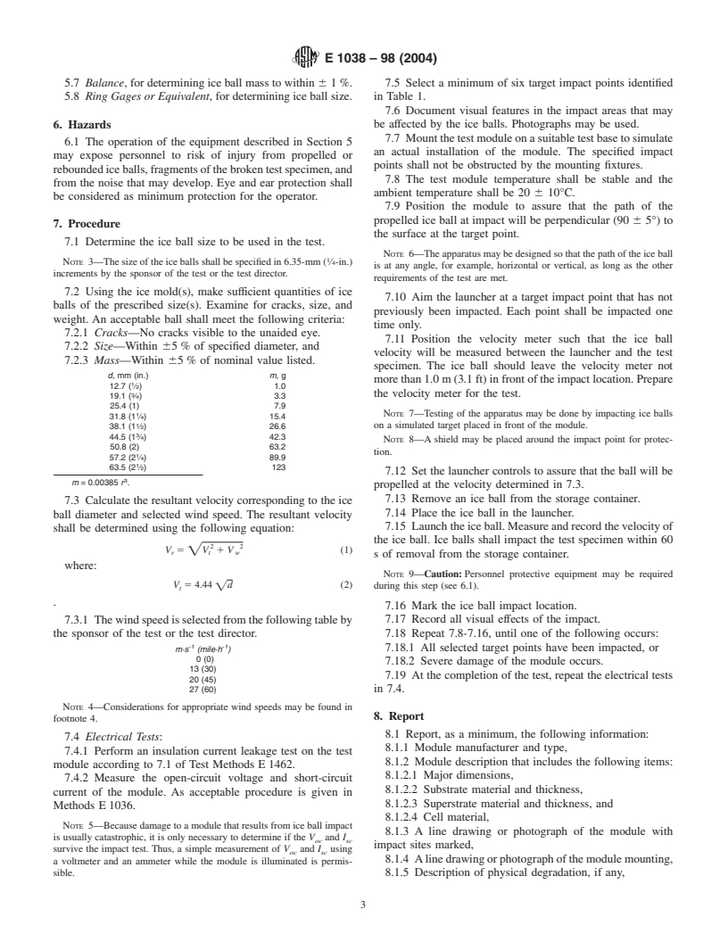 ASTM E1038-98(2004) - Standard Test Method for Determining Resistance of Photovoltaic Modules to Hail by Impact with Propelled Ice Balls