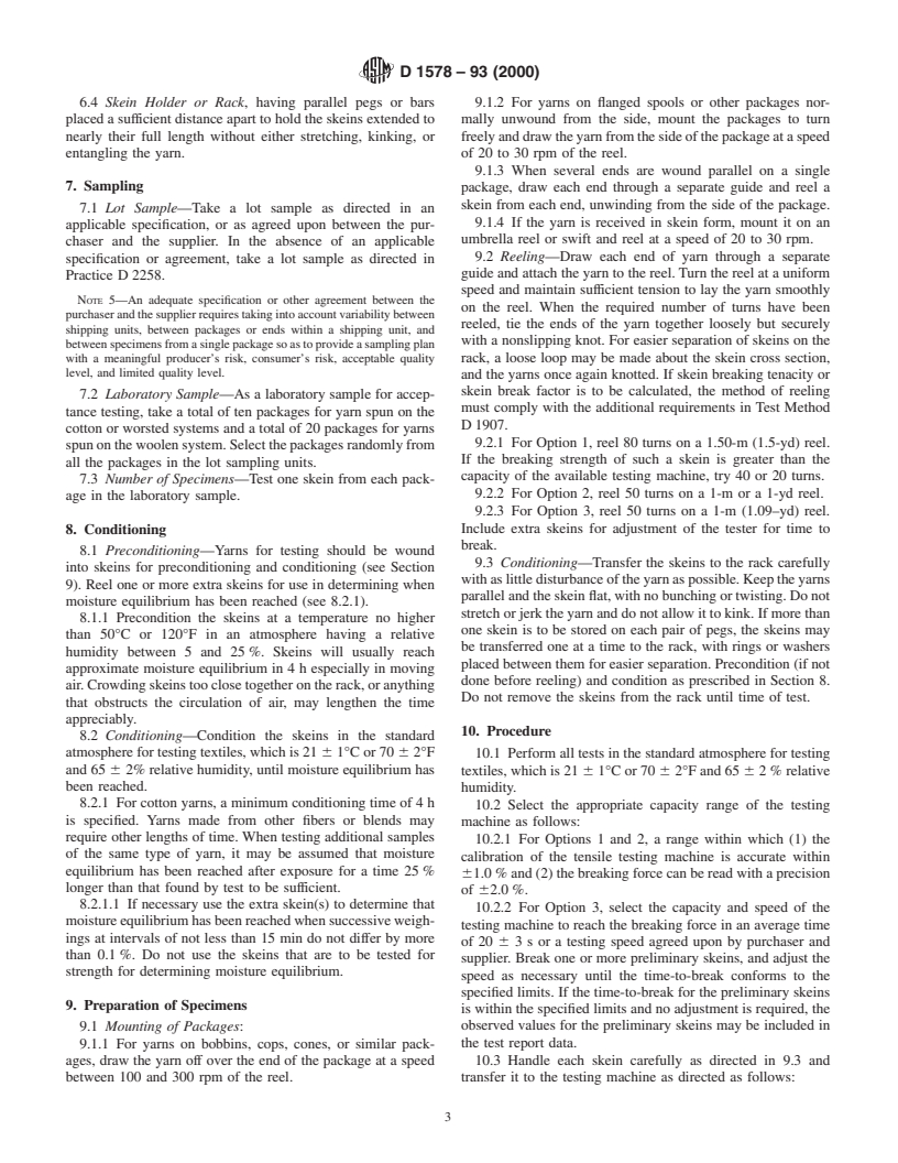 ASTM D1578-93(2000) - Standard Test Method for Breaking Strength of Yarn in Skein Form