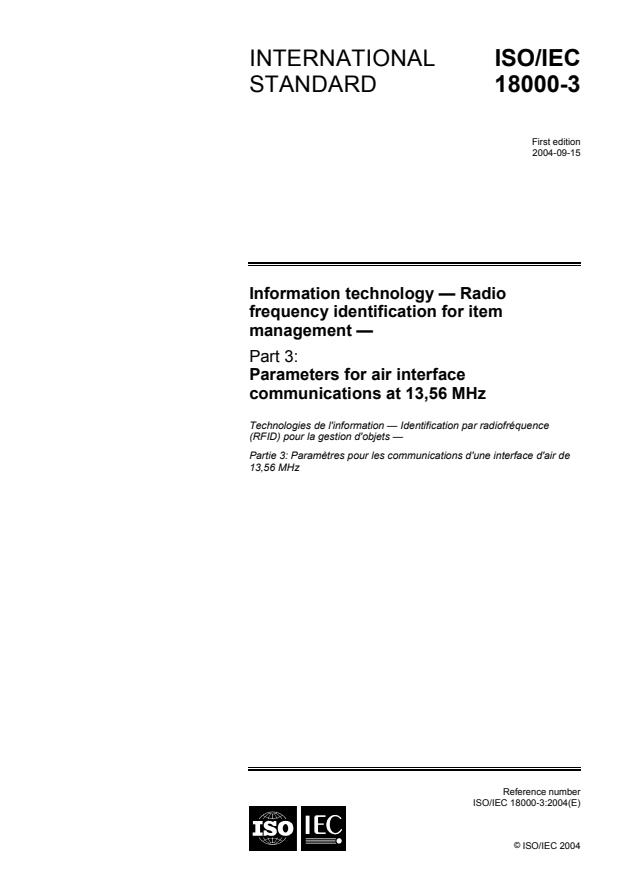 ISO/IEC 18000-3:2004 - Information technology -- Radio frequency identification for item management