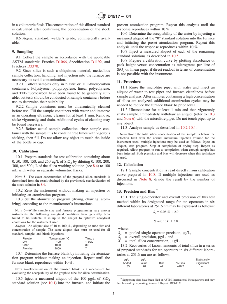 ASTM D4517-04 - Standard Test Method for Low-Level Total Silica in High-Purity Water by Flameless Atomic Absorption Spectroscopy