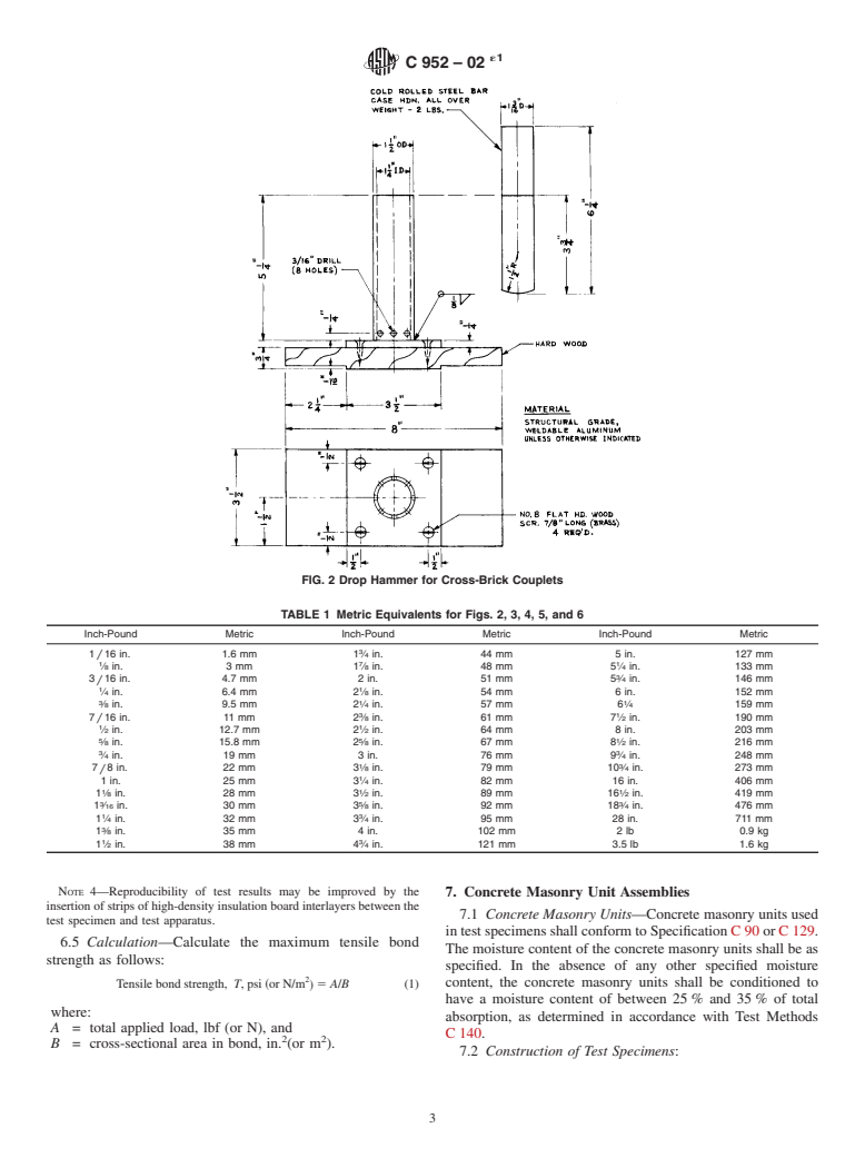 ASTM C952-02e1 - Standard Test Method for Bond Strength of Mortar to Masonry Units