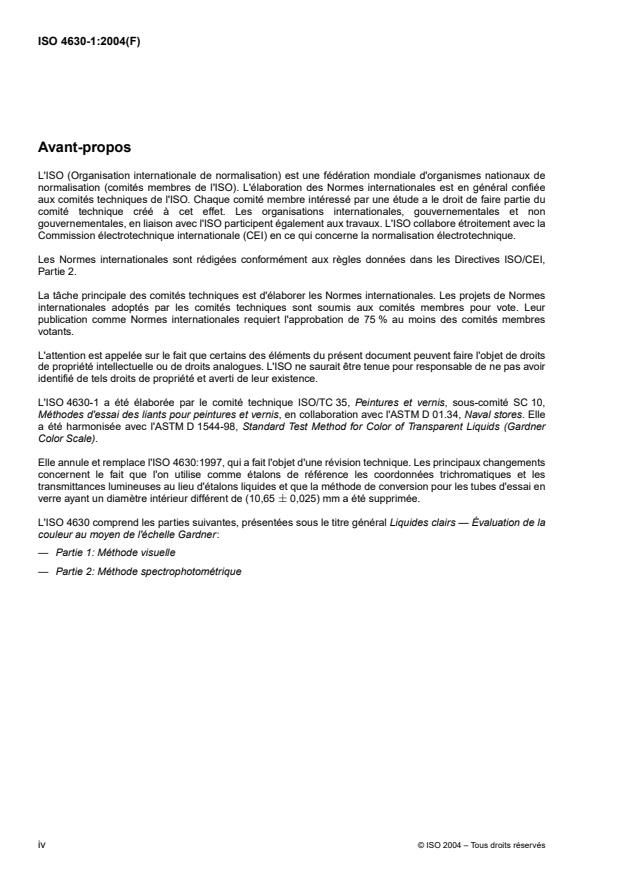 ISO 4630-1:2004 ISO 4630-1:2004 - Liquides clairs -- Évaluation de la couleur au moyen de l'échelle Gardner - Page 4 preview