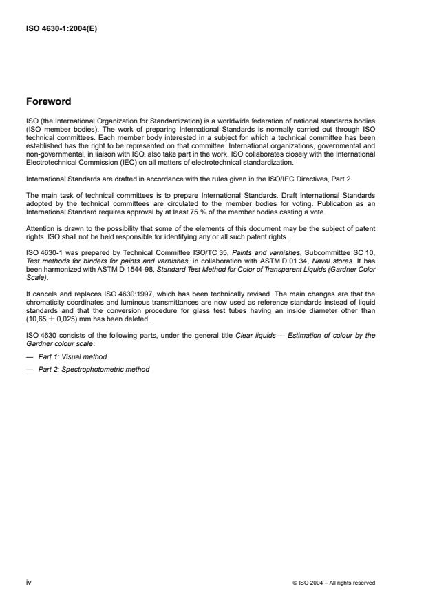 ISO 4630-1:2004 ISO 4630-1:2004 - Clear liquids -- Estimation of colour by the Gardner colour scale - Page 4 preview