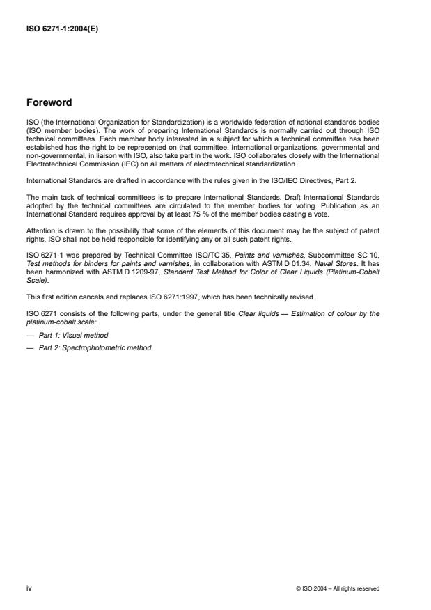 ISO 6271-1:2004 ISO 6271-1:2004 - Clear liquids -- Estimation of colour by the platinum-cobalt scale - Page 4 preview
