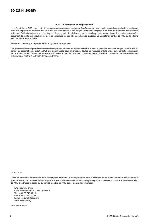 ISO 6271-1:2004 ISO 6271-1:2004 - Liquides clairs -- Évaluation de la couleur au moyen de l'échelle platine-cobalt - Page 2 preview