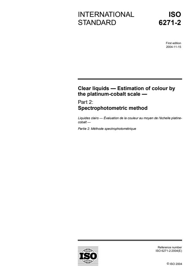 ISO 6271-2:2004 - Clear liquids -- Estimation of colour by the platinum-cobalt scale
