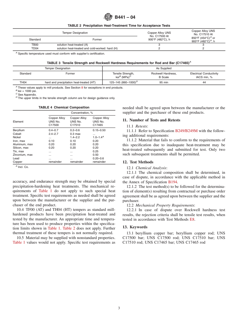 ASTM B441-04 - Standard Specification for Copper-Cobalt-Beryllium, Copper-Nickel-Beryllium, and Copper-Nickel-Lead-Beryllium Rod and Bar (UNS Nos. C17500, C17510, and C17465)