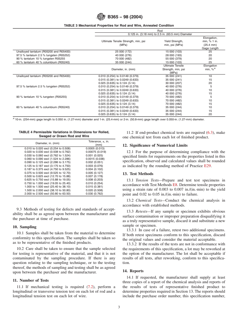 ASTM B365-98(2004) - Standard Specification for Tantalum and Tantalum Alloy Rod and Wire