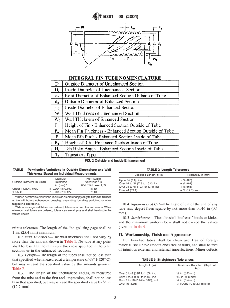 ASTM B891-98(2004) - Standard Specification for Seamless and Welded Titanium and Titanium Alloy Condenser and Heat Exchanger Tubes With Integral Fins