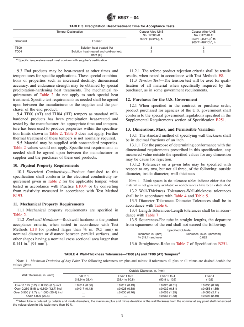 ASTM B937-04 - Standard Specification for Copper-Beryllium Seamless Tube (UNS Nos. C17500 and C17510)