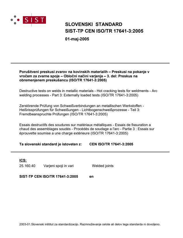 TP CEN ISO/TR 17641-3:2005
