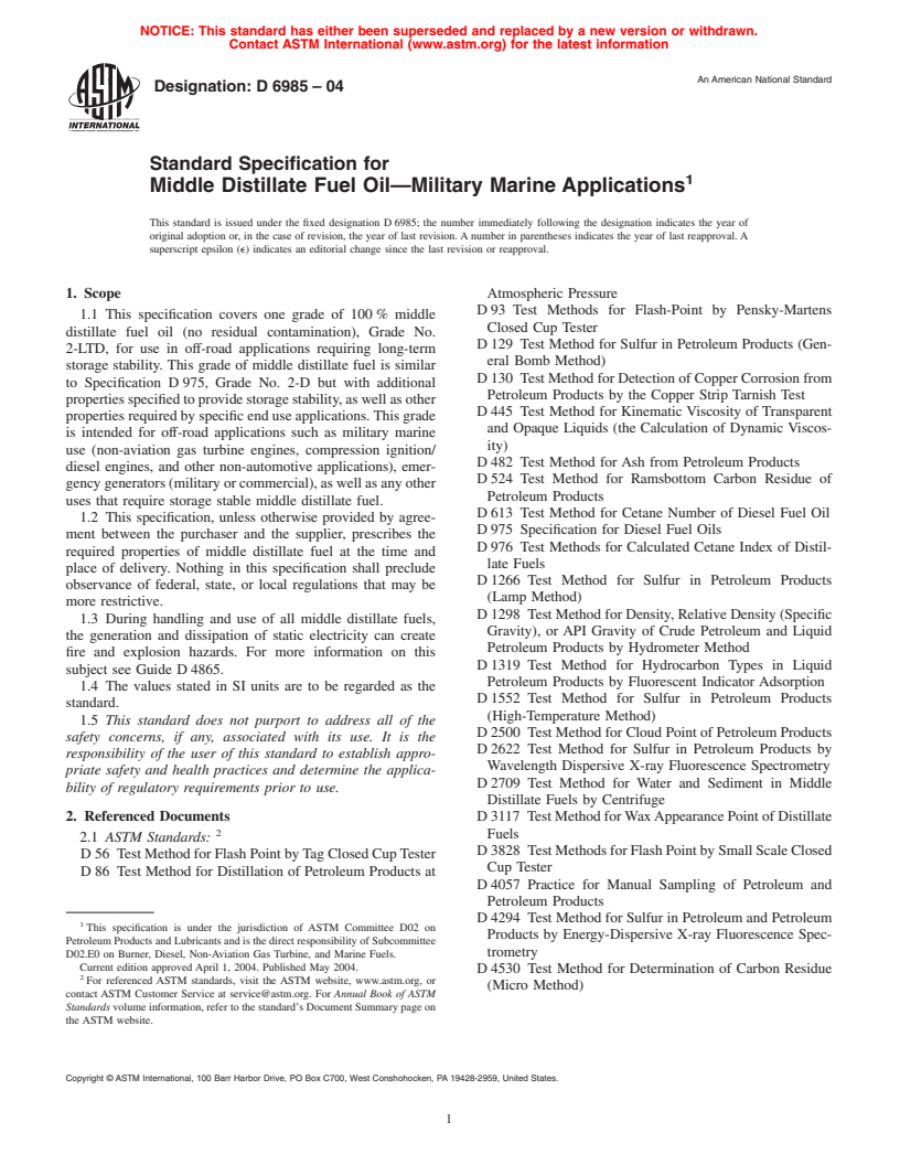 ASTM D6985-04 - Standard Specification for Middle Distillate Fuel Oil-Military Marine Applications