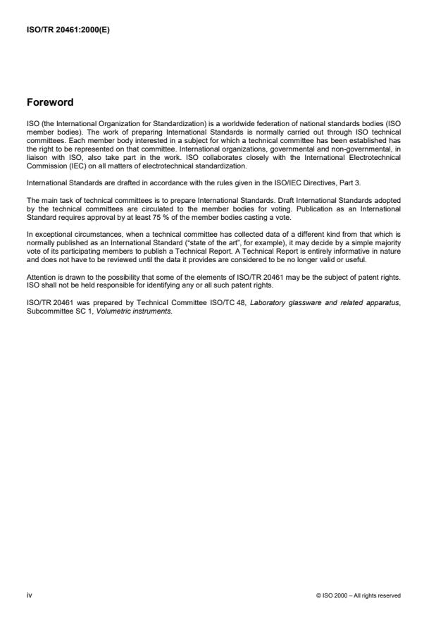 ISO/TR 20461:2000 ISO/TR 20461:2000 - Determination of uncertainty for volume measurements made using the gravimetric method - Page 4 preview