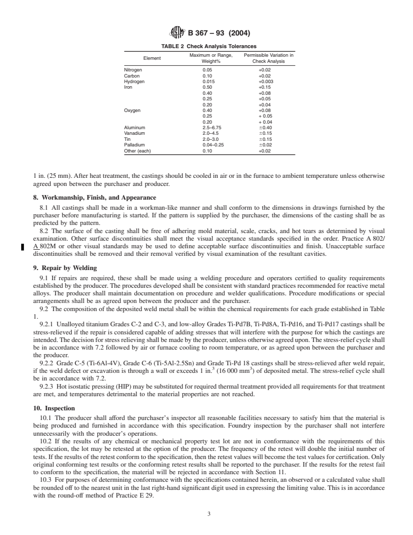 REDLINE ASTM B367-93(2004) - Standard Specification for Titanium and Titanium Alloy Castings