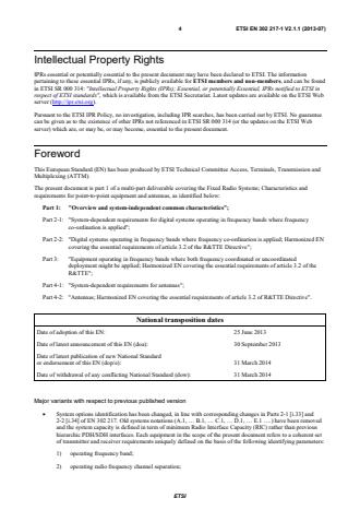 SIST EN 302 217-1 V2.1.1:2013 ETSI EN 302 217-1 V2.1.1 (2013-07) - Fixed Radio Systems; Characteristics and requirements for point-to-point equipment and antennas; Part 1: Overview and system-independent common characteristics - Page 4 preview