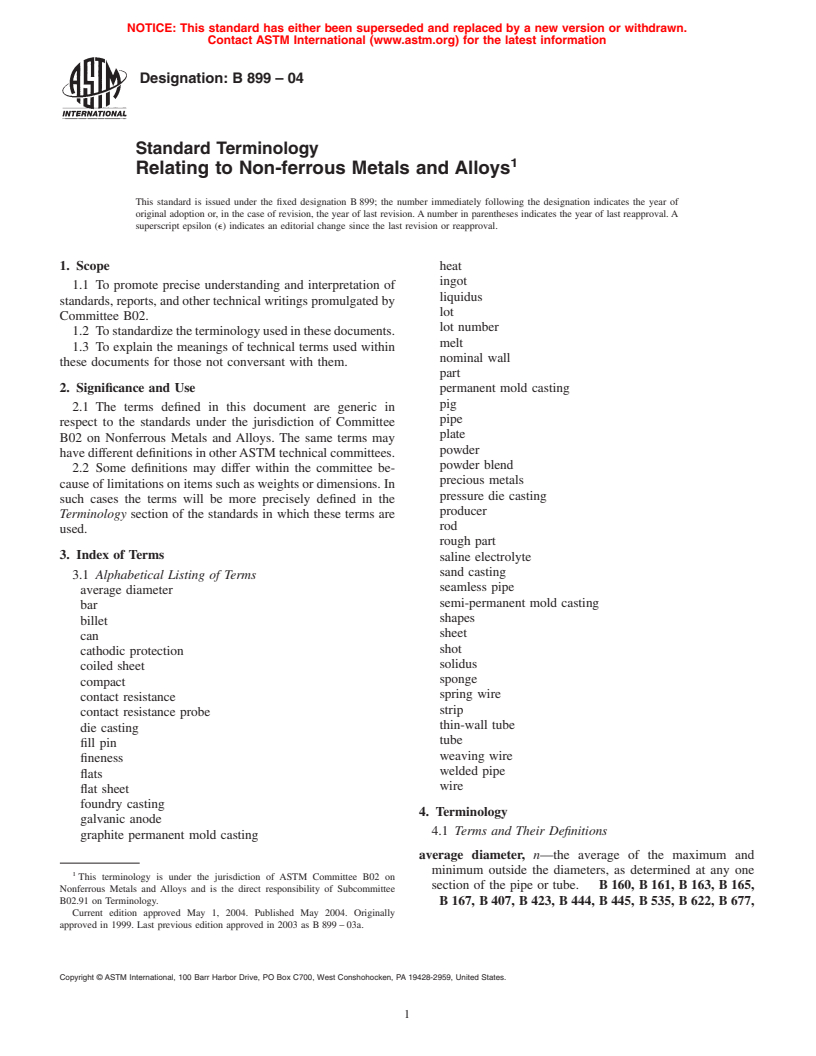 ASTM B899-04 - Standard Terminology Relating to Non-ferrous Metals and Alloys