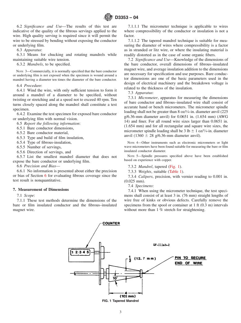 ASTM D3353-04 - Standard Test Methods for Fibrous-Insulated Magnet Wire