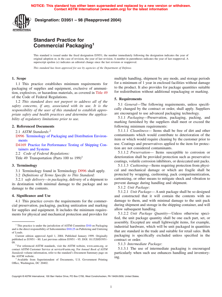 ASTM D3951-98(2004) - Standard Practice for Commercial Packaging