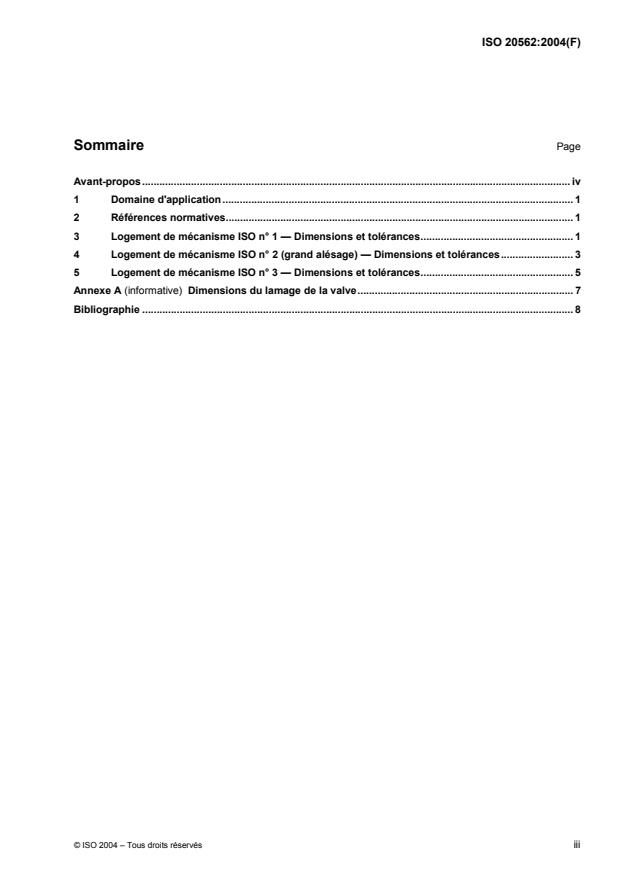 ISO 20562:2004 - Valves pour pneumatiques -- Logements de mécanismes ISO no 1, no 2 et no 3