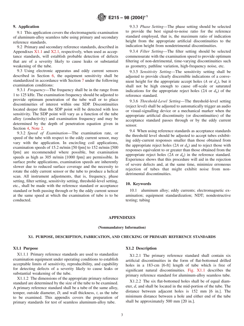 ASTM E215-98(2004)e1 - Standard Practice for Standardizing Equipment for Electromagnetic Examination of Seamless Aluminum-Alloy Tube