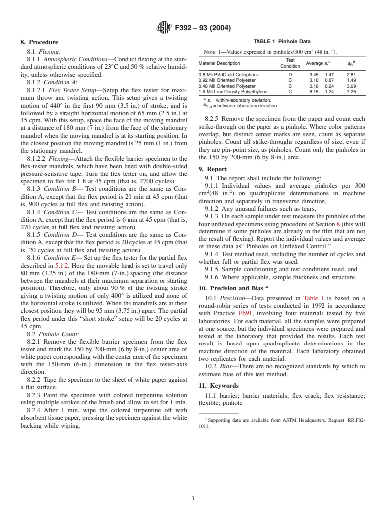 ASTM F392-93(2004) - Standard Test Method for Flex Durability of Flexible Barrier Materials