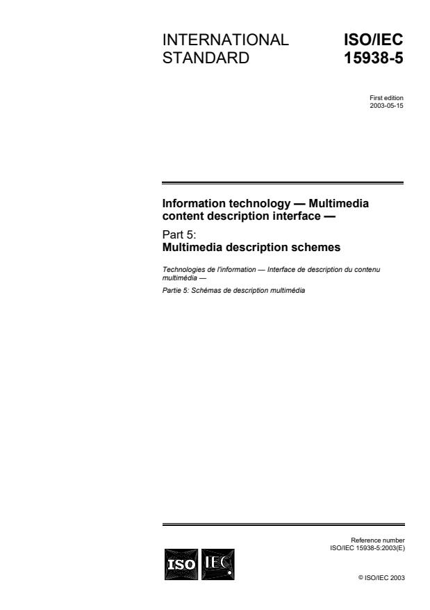 ISO/IEC 15938-5:2003 - Information technology -- Multimedia content description interface