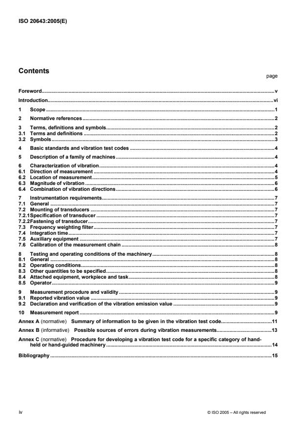 ISO 20643:2005 ISO 20643:2005 - Mechanical vibration -- Hand-held and hand-guided machinery -- Principles for evaluation of vibration emission - Page 4 preview
