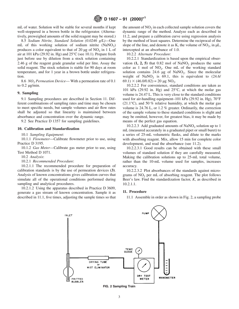 ASTM D1607-91(2000)e1 - Standard Test Method for Nitrogen Dioxide Content of the Atmosphere (Griess-Saltzman Reaction)