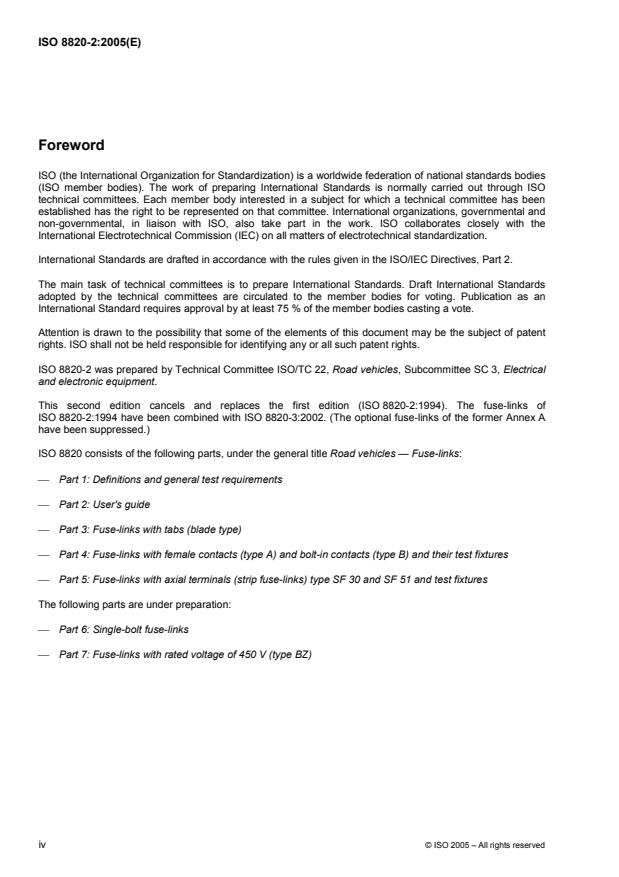 ISO 8820-2:2005 ISO 8820-2:2005 - Road vehicles -- Fuse-links - Page 4 preview
